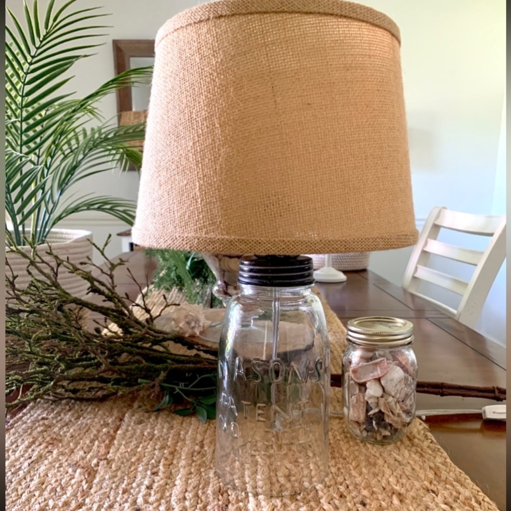 Coastal Cottage Glass & Burlap Table Lamp